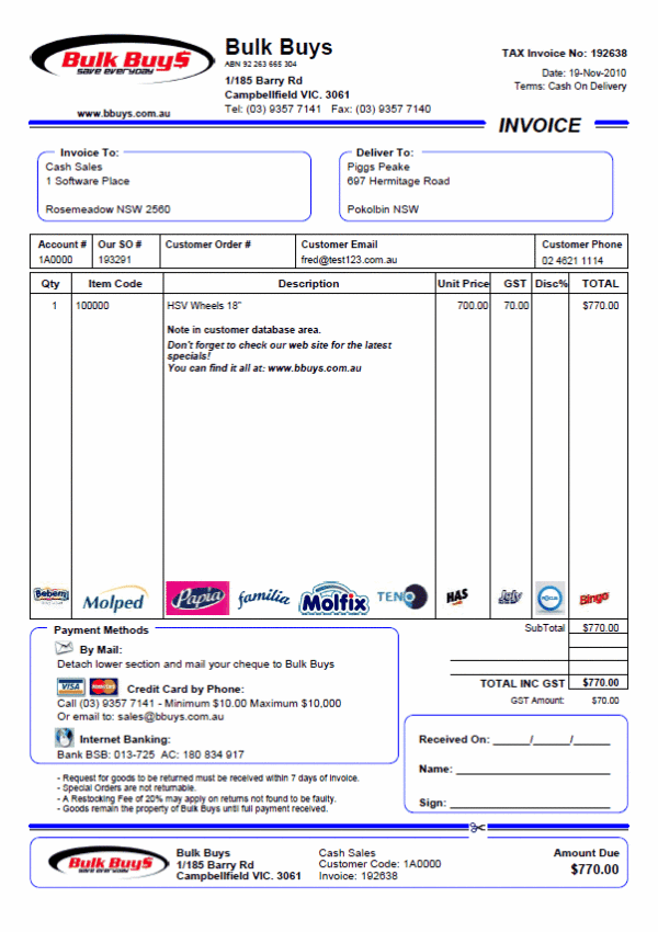 Custom Invoice example 1